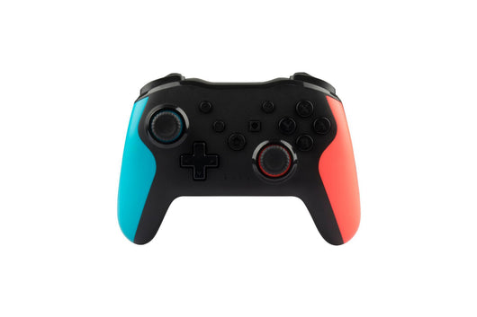 Black, blue, and red wireless gamepad with dual joysticks, D-pad, and action buttons for gaming. - Image 3