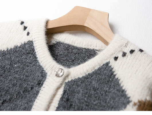 Cardigan Corto de Alpaca con Contraste Geométrico para Mujer - Image 5
