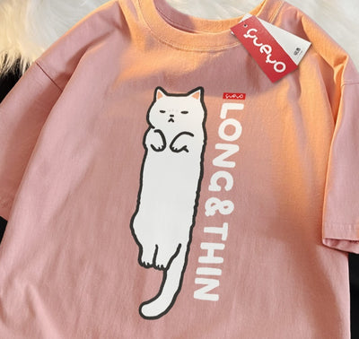 Camiseta Holgada Gato Naranja Tabby Primavera - Manga Corta Estilo Siam - Image 9