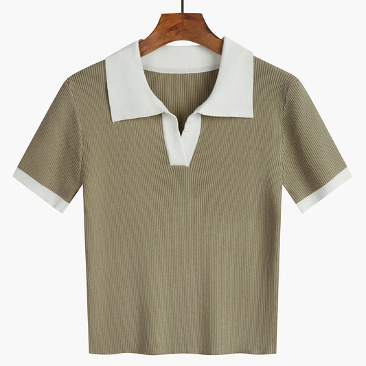 Blusa Corta de Manga Corta Estilo Relajado Primavera