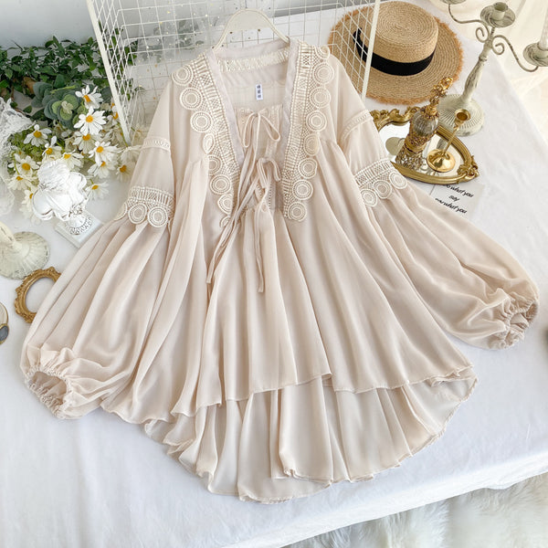 Blusa de Encaje Calado en Gasa