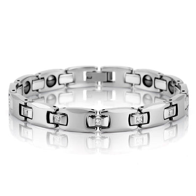 Pulsera Magnética de Pareja en Acero Tungsteno con Circón CNC - Image 5