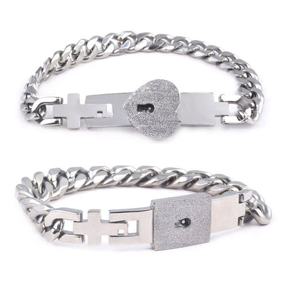 Conjunto de Joyas para Pareja de Acero de Titanio - Pulsera de Candado y Collar de Llave - Image 5