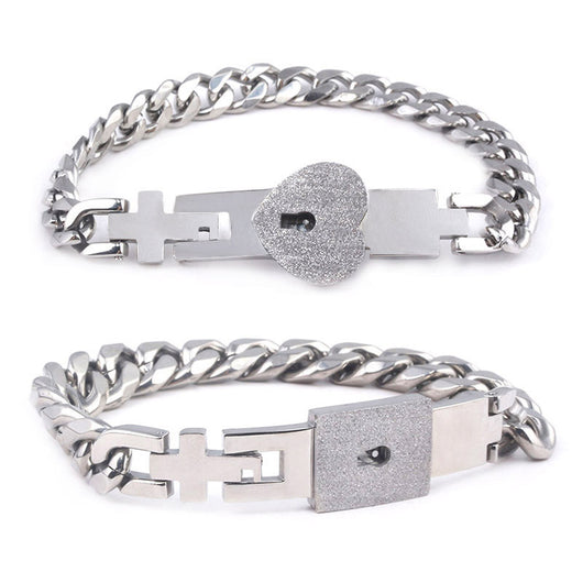 Conjunto de Joyas para Pareja de Acero de Titanio - Pulsera de Candado y Collar de Llave - Image 5