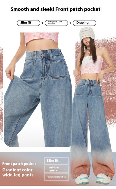 Pantalones Vaqueros Cintura Alta Pierna Ancha Degradado - Ajuste Holgado para Mujer - Image 10