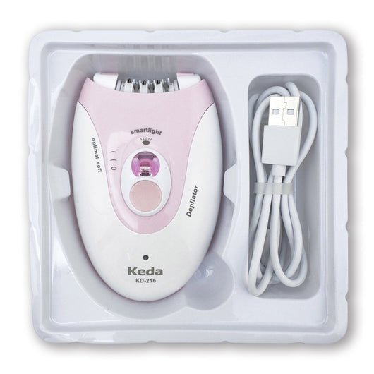 Pink and white Keda KD-216 multifunctional epilator with 36-tooth blade, LED light, and USB charging. - Image 4