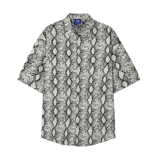 Camisa Casual Hombre Seda Helada Estampado Serpiente Manga Corta Elegante - Image 11