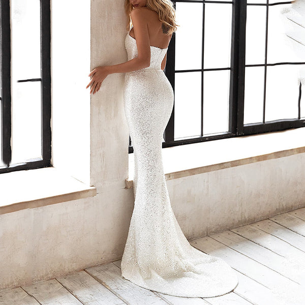 Vestido Elegante Ajustado con Lentejuelas Blancas para Mujer