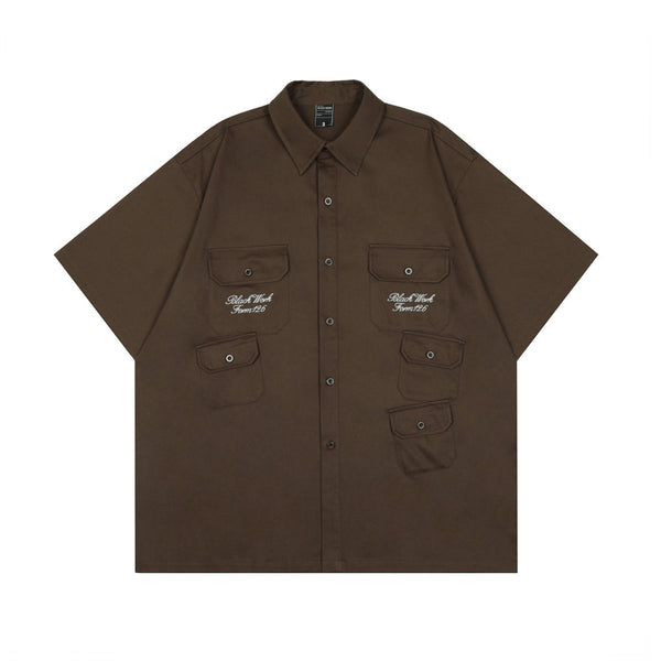 Camisa Manga Corta Hombre Verano Estilo Japonés Bordado Ángel Street