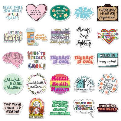 50 mental health graffiti stickers with English slogans, including rainbows, hearts, and positive affirmations. - Image 8