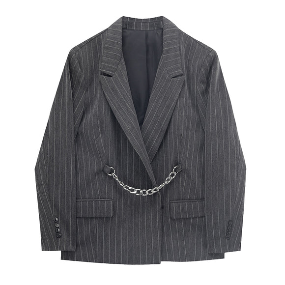 Blazer Casual con Cadena y Rayas - Elegancia y Temperamento