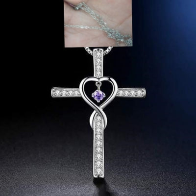 Collar Colgante Cruz Cristiana Fe y Amor Infinito con Piedra de Nacimiento - Image 30