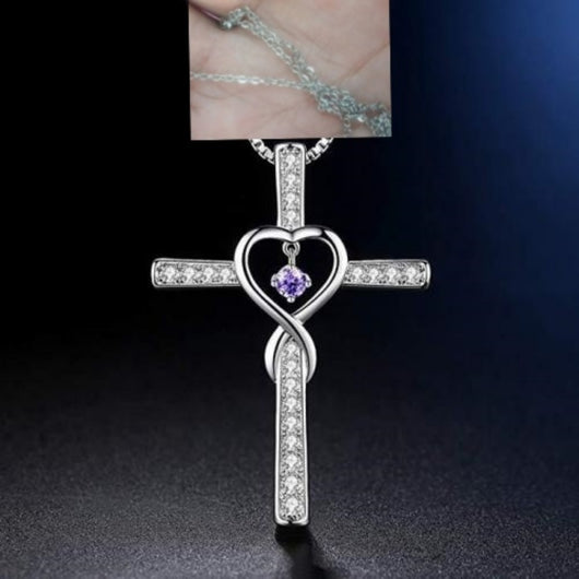 Collar Colgante Cruz Cristiana Fe y Amor Infinito con Piedra de Nacimiento - Image 30