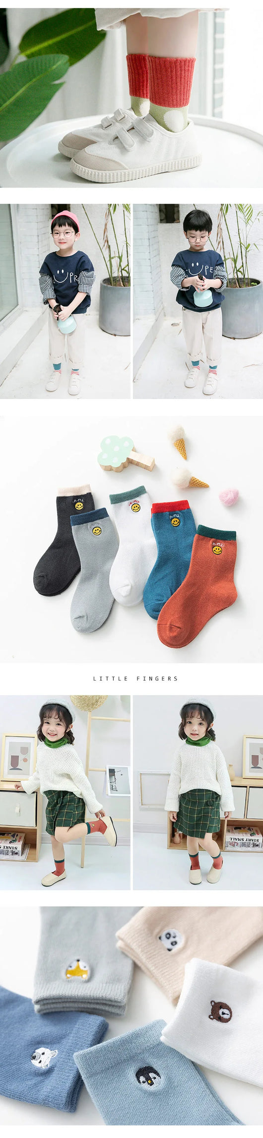 Calcetines de bebé de algodón con animales bordados y rayas coloridas - Image 26