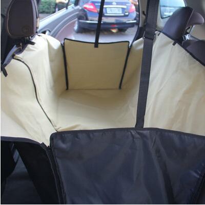 Dark blue car pet seat cover with white star pattern installed in a vehicle's back seat. - Image 6