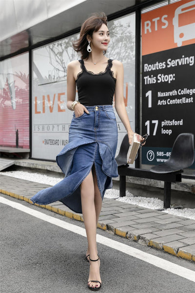 Falda Sirena Denim Cintura Alta Media Pierna - Image 3