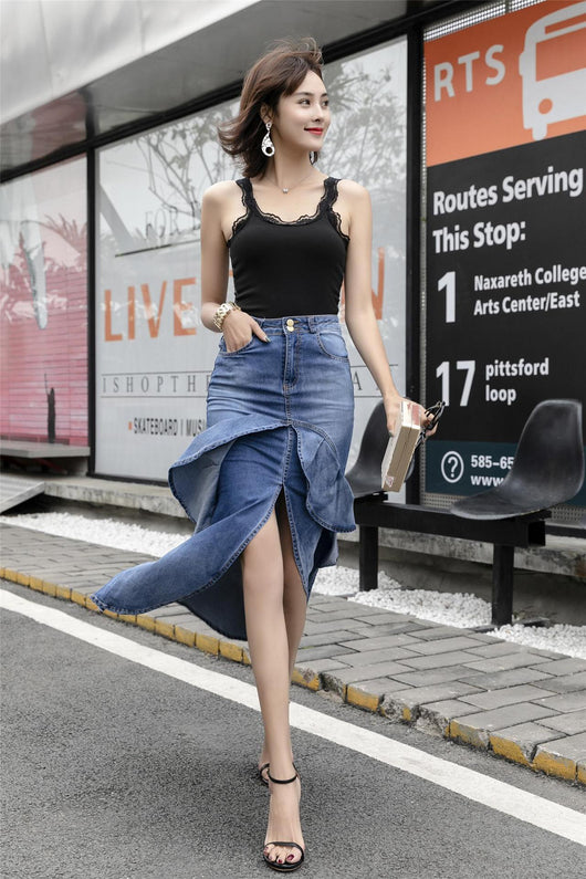 Falda Sirena Denim Cintura Alta Media Pierna - Image 3