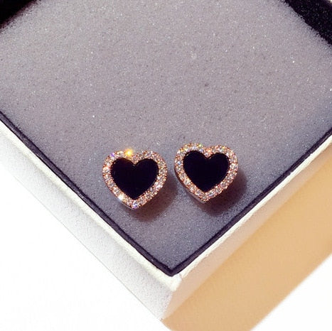 Aretes de Corazón Esmaltado en Rosa y Negro - Joyería Elegante para Bodas - Image 7