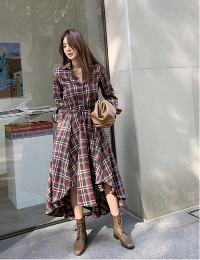 Vestido Camisero Cuadros Manga Larga Versátil - Image 12