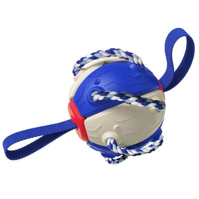 Red and green interactive dog football soccer ball with rope and fabric tabs for training and outdoor play. - Image 9