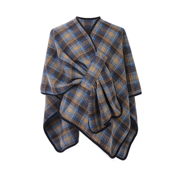 Chal Cuadriculado Azul para Mujer - Estilo Elegante y Versátil - Image 4