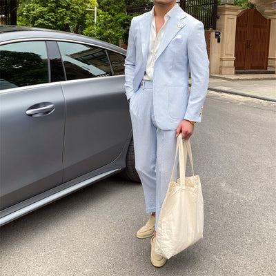 Traje Seersucker a Rayas Azules para Hombre - Image 8