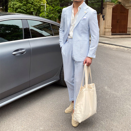 Traje Seersucker a Rayas Azules para Hombre - Image 8