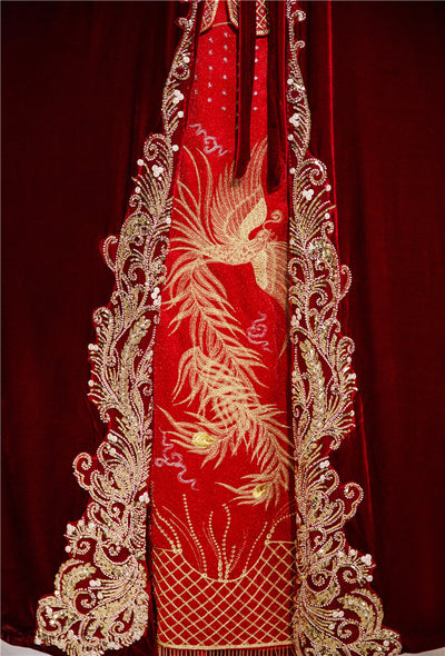 Capa Shawl Nupcial Chino con Cuello de Piel Acolchado - Image 3
