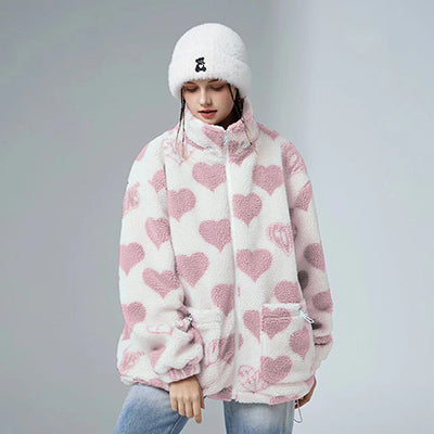 Chaqueta Sherpa con Corazones para Parejas - Estilo Casual y Trendy - Image 2