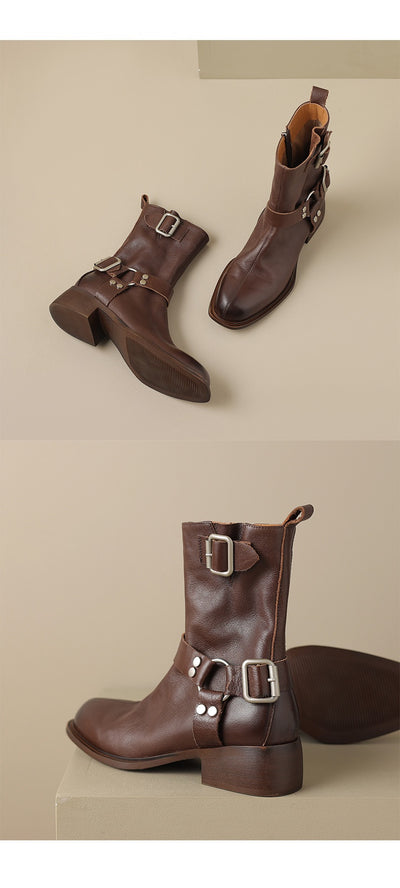 Botas Cortas de Tacón Grueso Retro Versátiles - Image 10