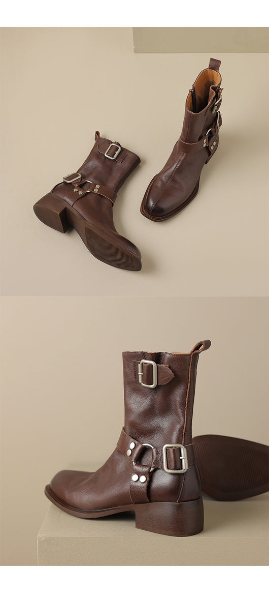 Botas Cortas de Tacón Grueso Retro Versátiles - Image 10