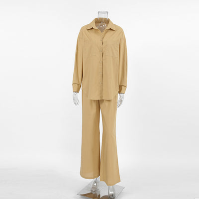Conjunto Casual Khaki de Lino y Algodón - Camisa y Pantalón Ancho Estilo Urbano para Mujer - Image 11
