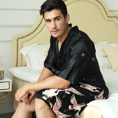 Bata de Seda Artificial Estampada para Novio y Padrino - Pijama Elegante Masculino - Image 6