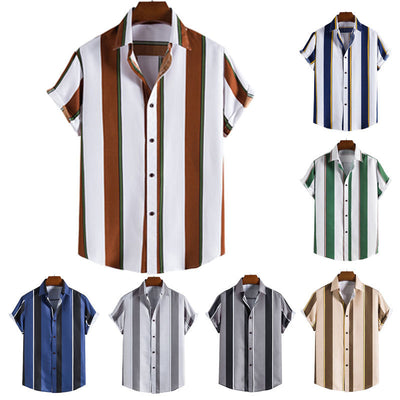 Camisa Casual de Rayas para Hombre - Manga Corta