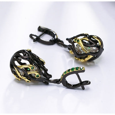 Aretes de Fiesta Personalizados Chapados en Oro Negro con Circón Verde - Image 11