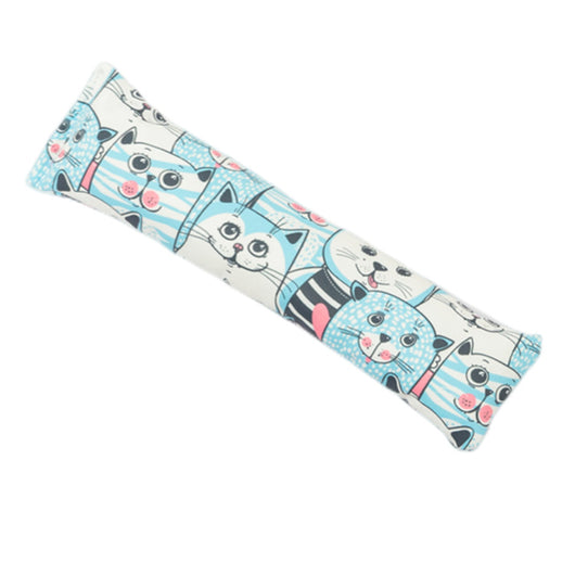 Dark blue catnip pillow toy with white cat, fish, and paw print patterns, measuring 25cm long. - Image 5
