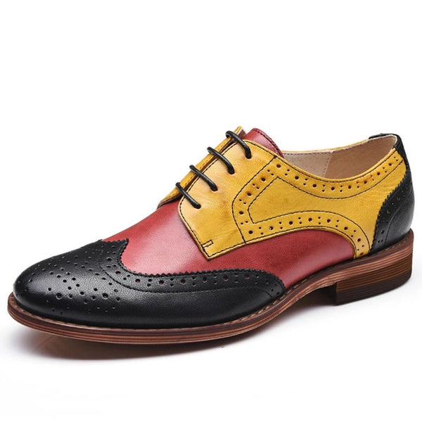 Zapatos de Cuero con Cordones y Bloques de Color - Tacón Bajo Talla Grande
