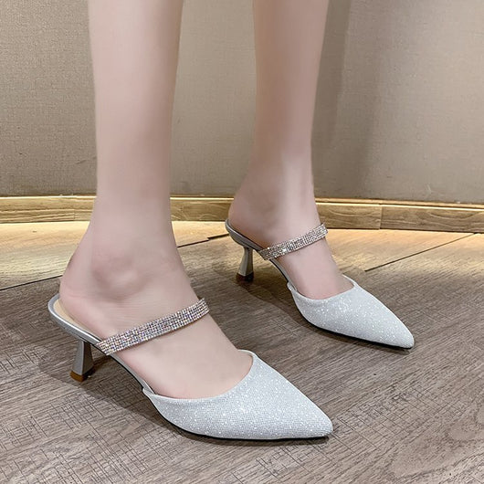 Sandalias y Pantuflas Femeninas con Tacón Stiletto y Cristales Brillantes - Image 11