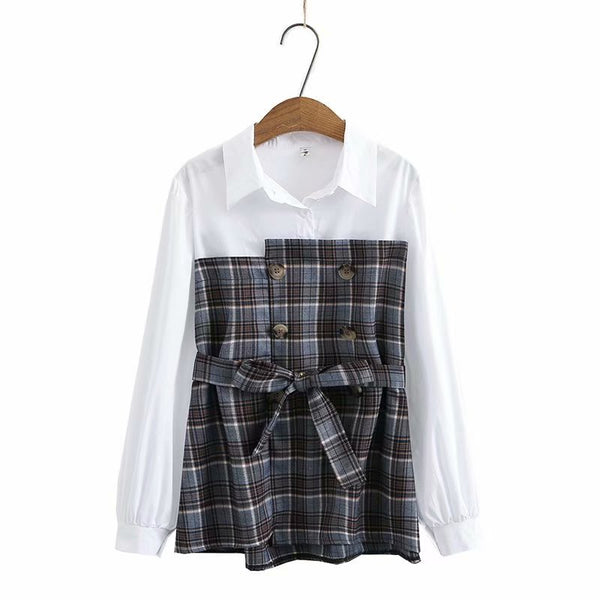 Camisa Cuadriculada de Manga Larga con Diseño Superpuesto