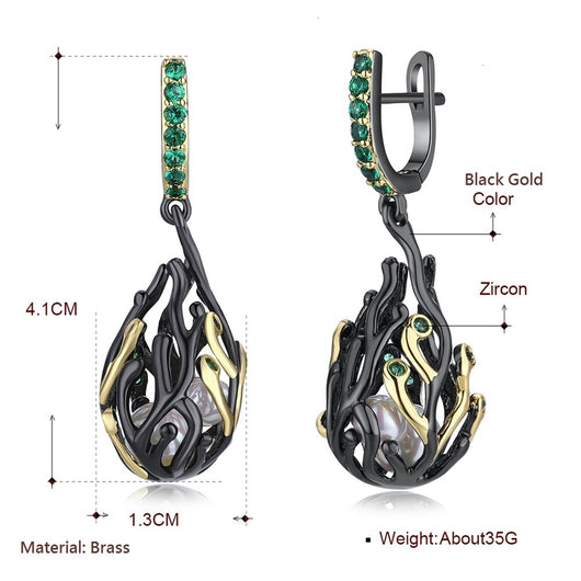 Aretes de Fiesta Personalizados Chapados en Oro Negro con Circón Verde - Image 4