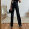 Pantalones de Cuero PU Cintura Alta con Bolsillos y Bolsa Integrada