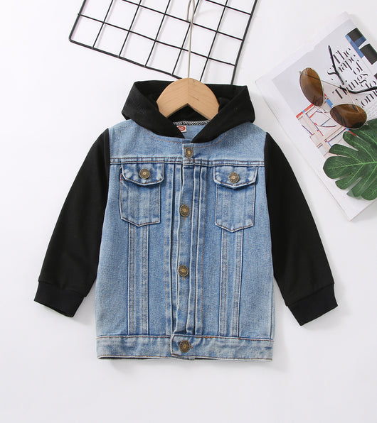 Chaqueta Denim Raglan con Capucha Estilo Europeo y Americano para Niño - Image 20