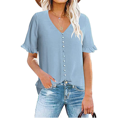 Blusa Ejecutiva con Volantes y Cuello en V - Image 11