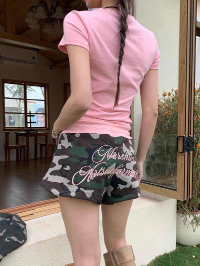 Pantalones Cortos Deportivos Camuflaje con Bordado - Estilo Casual Versátil - Image 5