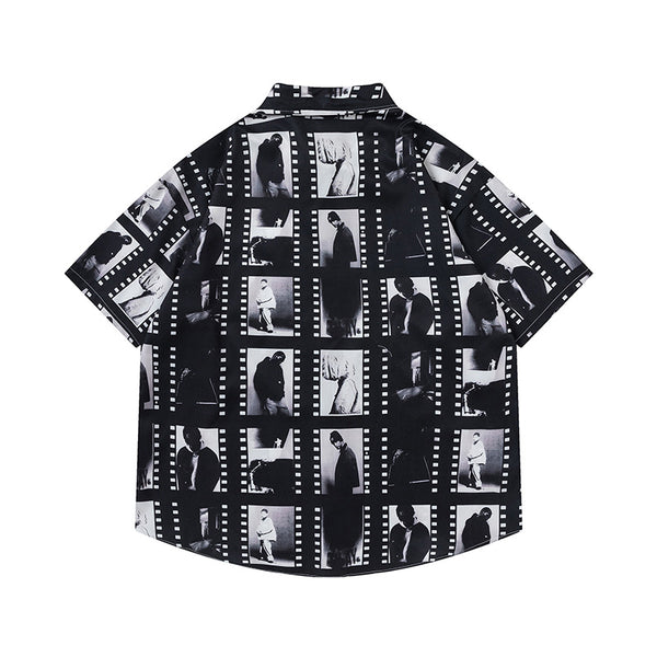 Camisa Suelta Estampado Video Tape para Hombre