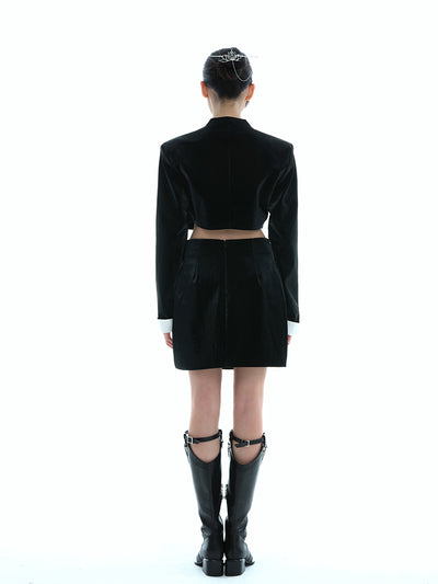 Chaqueta Blazer Bicolor Cuero Negro y Blanco con Botones Metal - Image 10