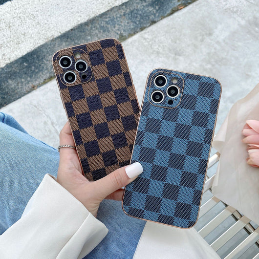 Funda de Cuero Galvanizada con Textura Cuadros para Celular - Image 17