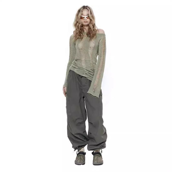 Pantalones Retro Anchos con Cintura Ajustable y Tobillo Anudado