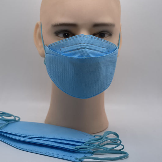 Blue fish-shaped disposable mask on a mannequin head, with more masks stacked in the foreground. - Image 7