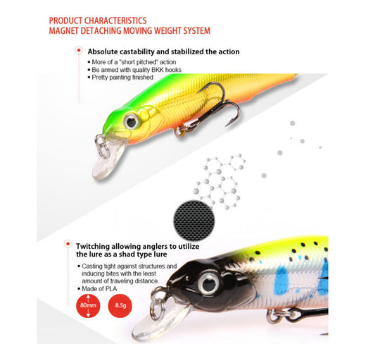 Señuelo Magnético Long Shot 80mm 8.5g para Pesca en Agua Dulce - Image 26
